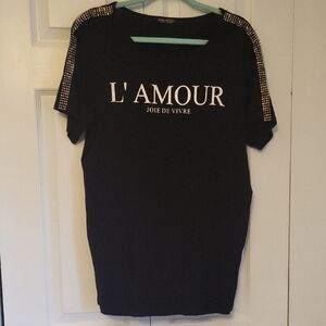 L'Amour Black Tee with Silver Studded Shoulders Size 14 / 42